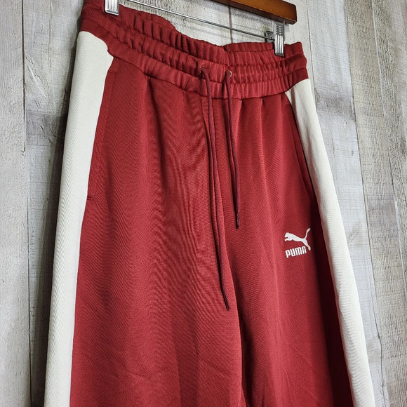 Puma Iconic T7 Intense Red Track Pants with White Stripes. Straight Leg - Picture 3 of 11
